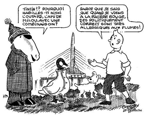 Eh oui! Cayouche a croisé l’autre jour Tintin et Milou à Saint-Boniface.