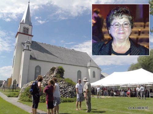 L’église de l’Enfant-Jésus, à Richer. En médaillon : Yvonne Fontaine Godard.