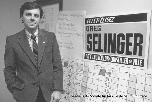Greg Selinger en 1989, lors des élections municipales de la Ville de Winnipeg.