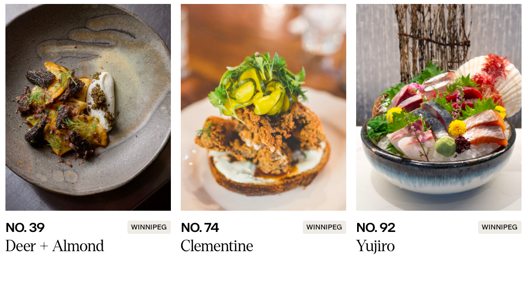 Trois restaurants winnipégois font partie du classement des 100 meilleurs restaurants du Canada. (photo : capture d'écran du site Canada's Best 100).