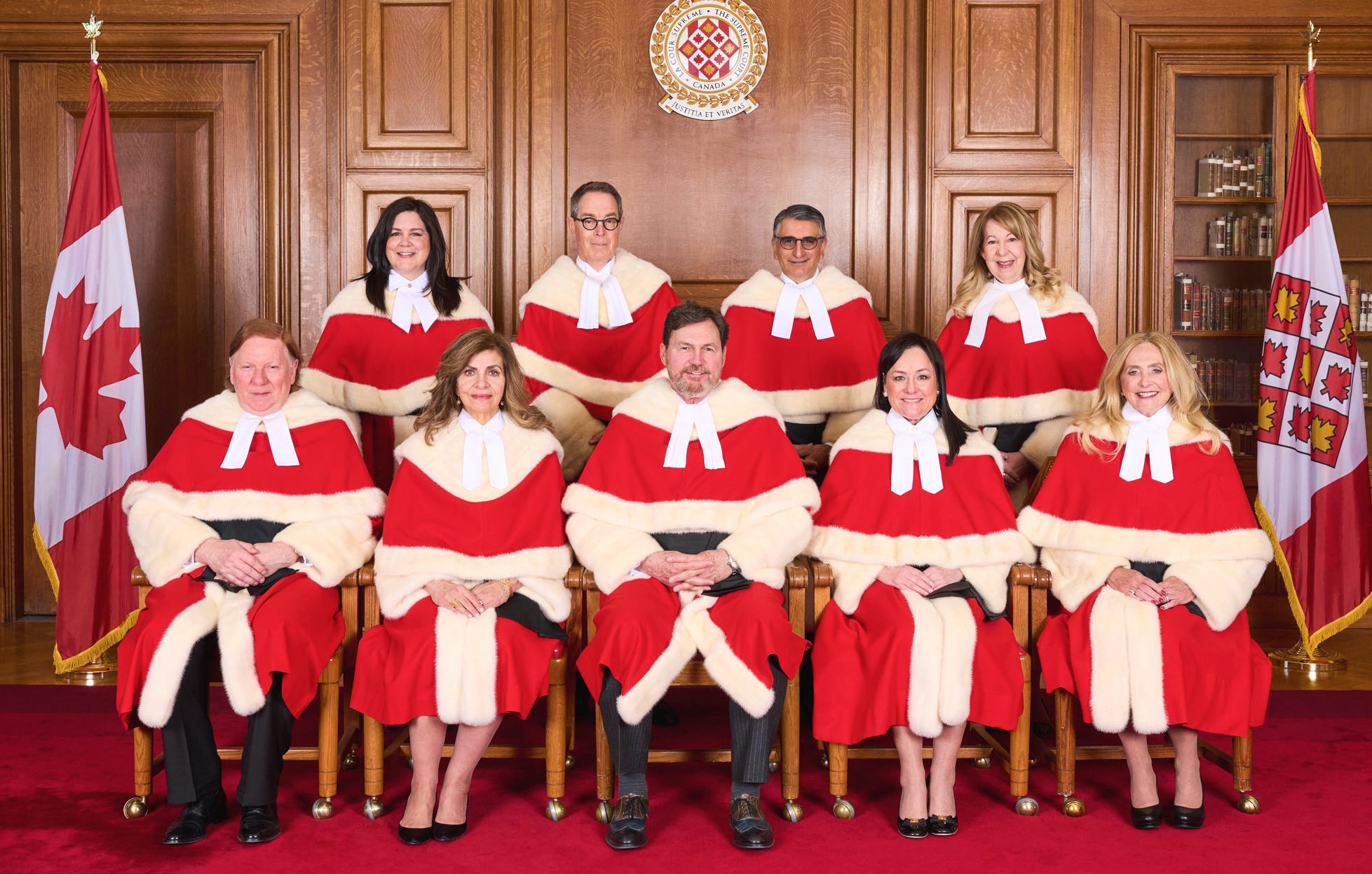Les juges de la Cour suprême du Canada en cette année anniversaire. De gauche à droite en haut : Michelle O’Bonsawin, Nicholas Kasirer, Mahmud Jamal et Mary T. Moreau; en bas  : Malcolm Rowe, Andromache Karakatsanis, Richard Wagner, Suzanne Côté et Sheilah L. Martin.