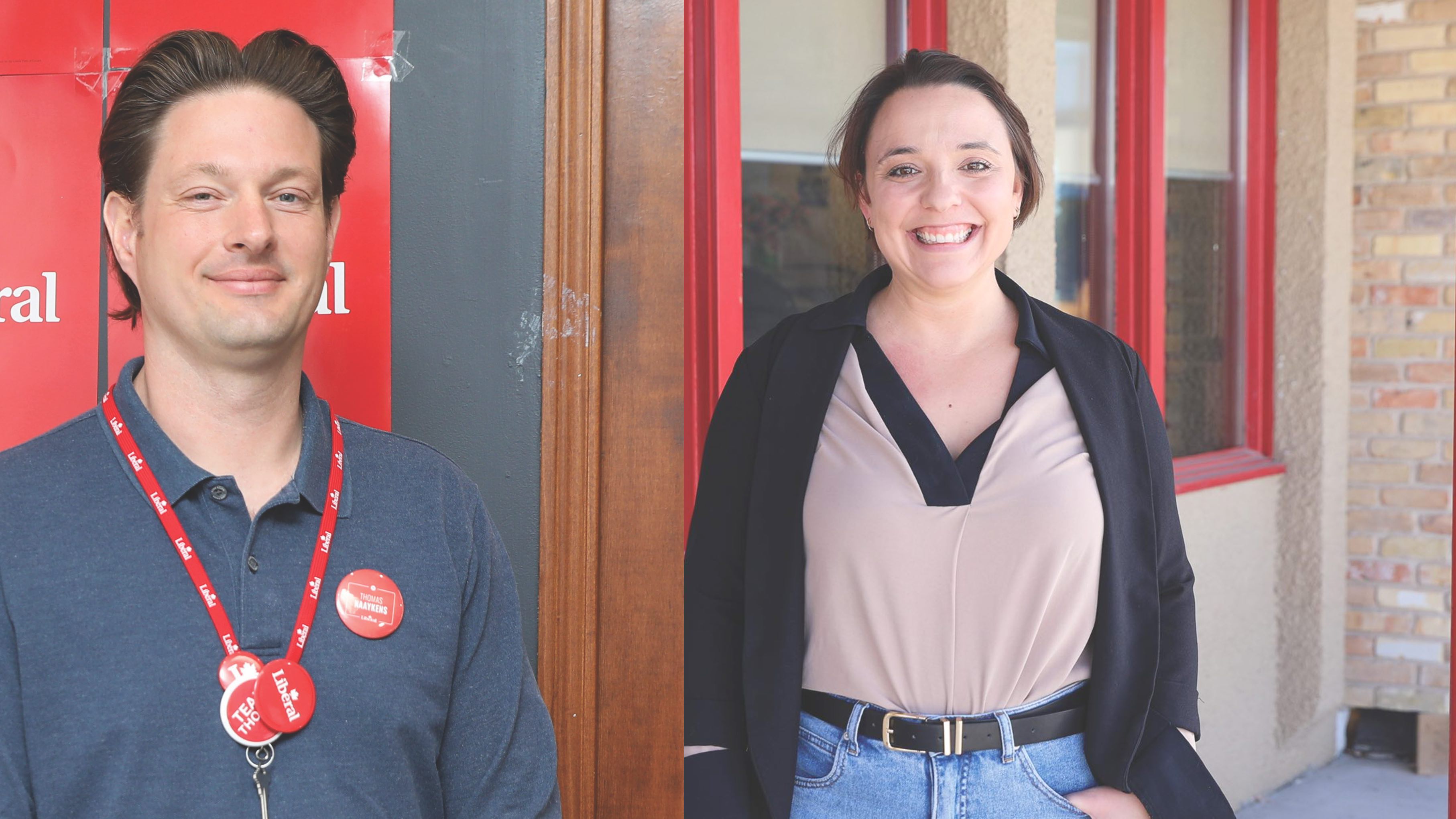 Thomas Naaykens du Parti libéral et Emily Clark, candidate néo-démocrate.