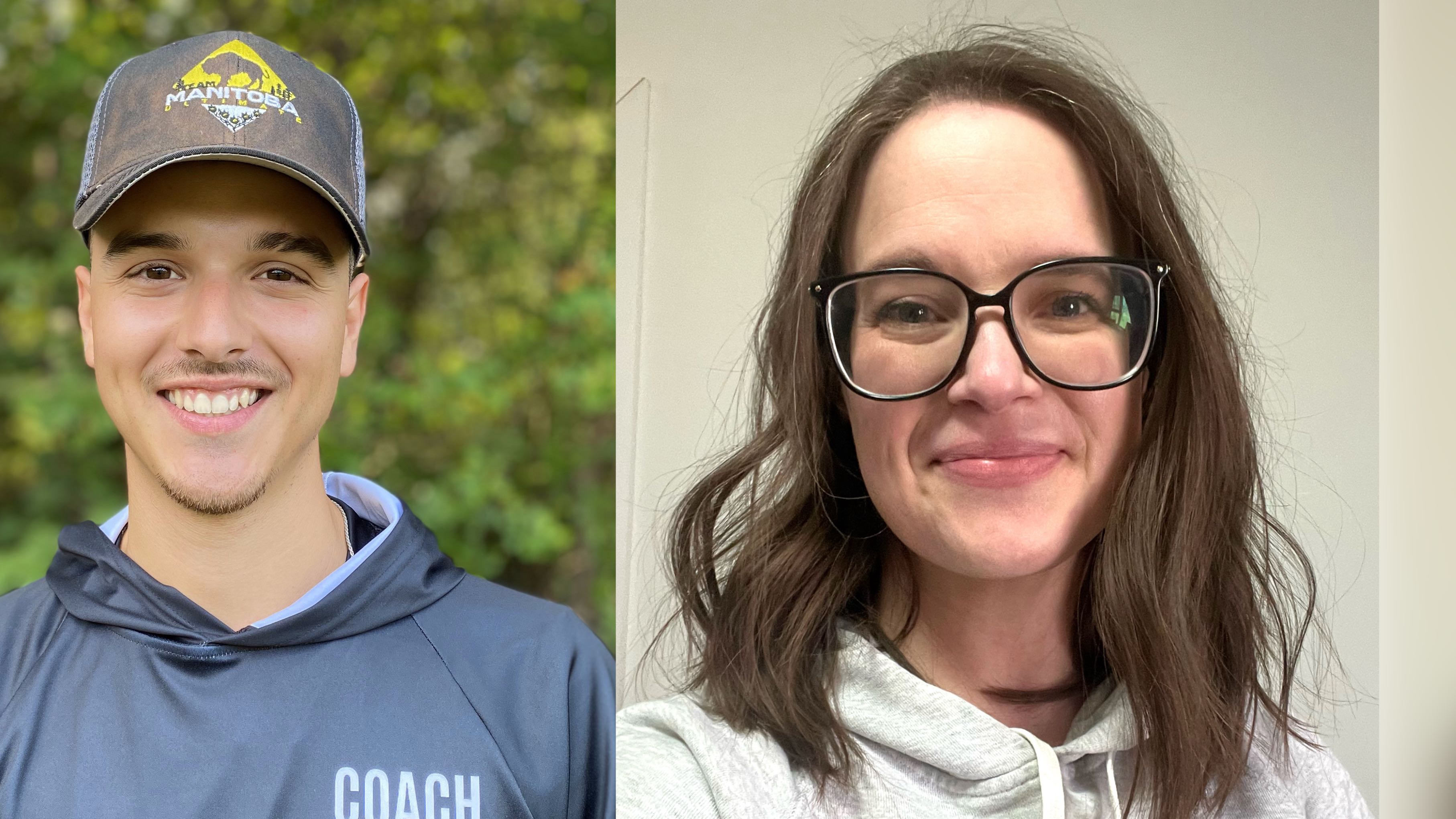 Diego Chinchilla Chaput, entraîneur de l’équipe de frisbee ultime pour Équipe Manitoba 2025. Mélanie Curé, entraîneuse de l’équipe de badminton pour Équipe Manitoba 2025.