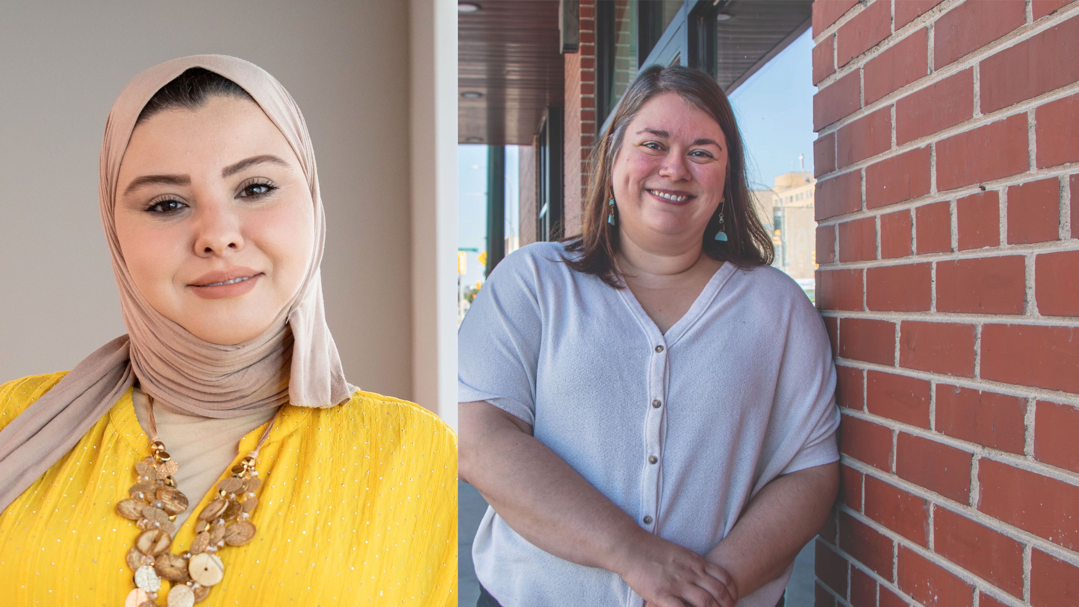 Firdaws Chemamedji a été récipiendaire de la Bourse des ÉFM pour étudiants scolarisés à l’international, elle entame sa rentrée comme enseignante au sein de la Division scolaire Pembina Trails. Mona-Élise Sevigny est la Présidente des Éducateurs et Éducatrices du Manitoba. (photos : Marta Guerrero et Alicia Régnier)