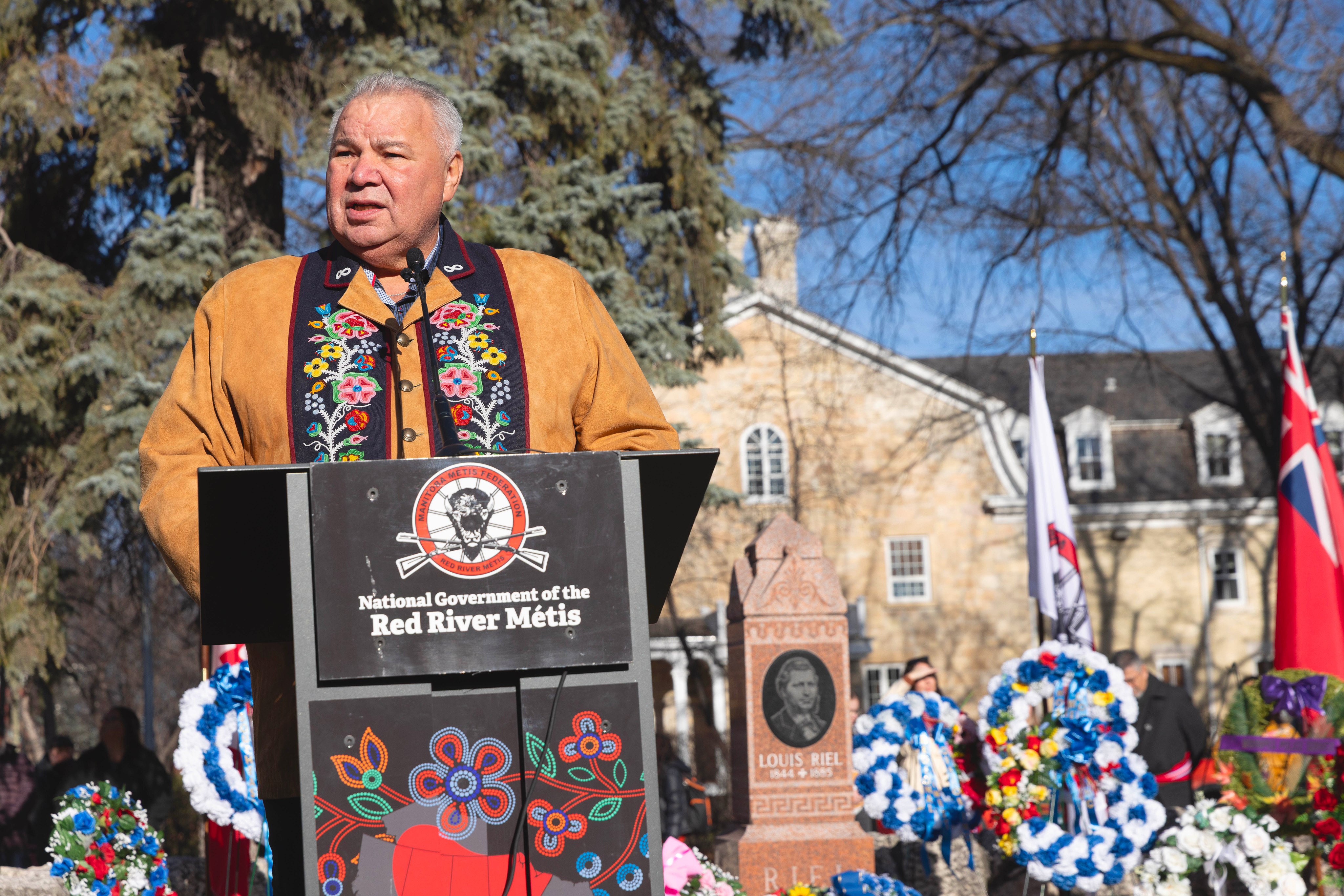 David Chartrand, président de la Fédération métisse du Manitoba (MMF). L'organisme a également présenté une cérémonie.