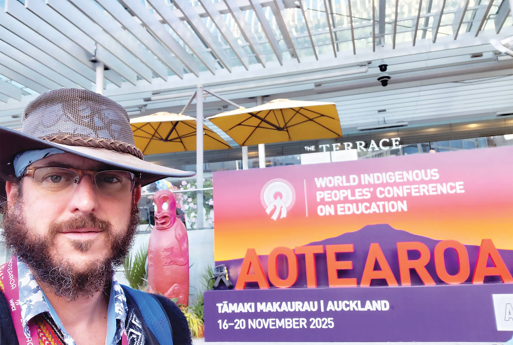 Richard Turenne, directeur général de l’Union nationale métisse de Saint-Joseph du Manitoba à Tāmaki Makaurau (Auckland) en Nouvelle-Zélande pour la World Indigenous Peoples’ Conference on Education (WIPCE).