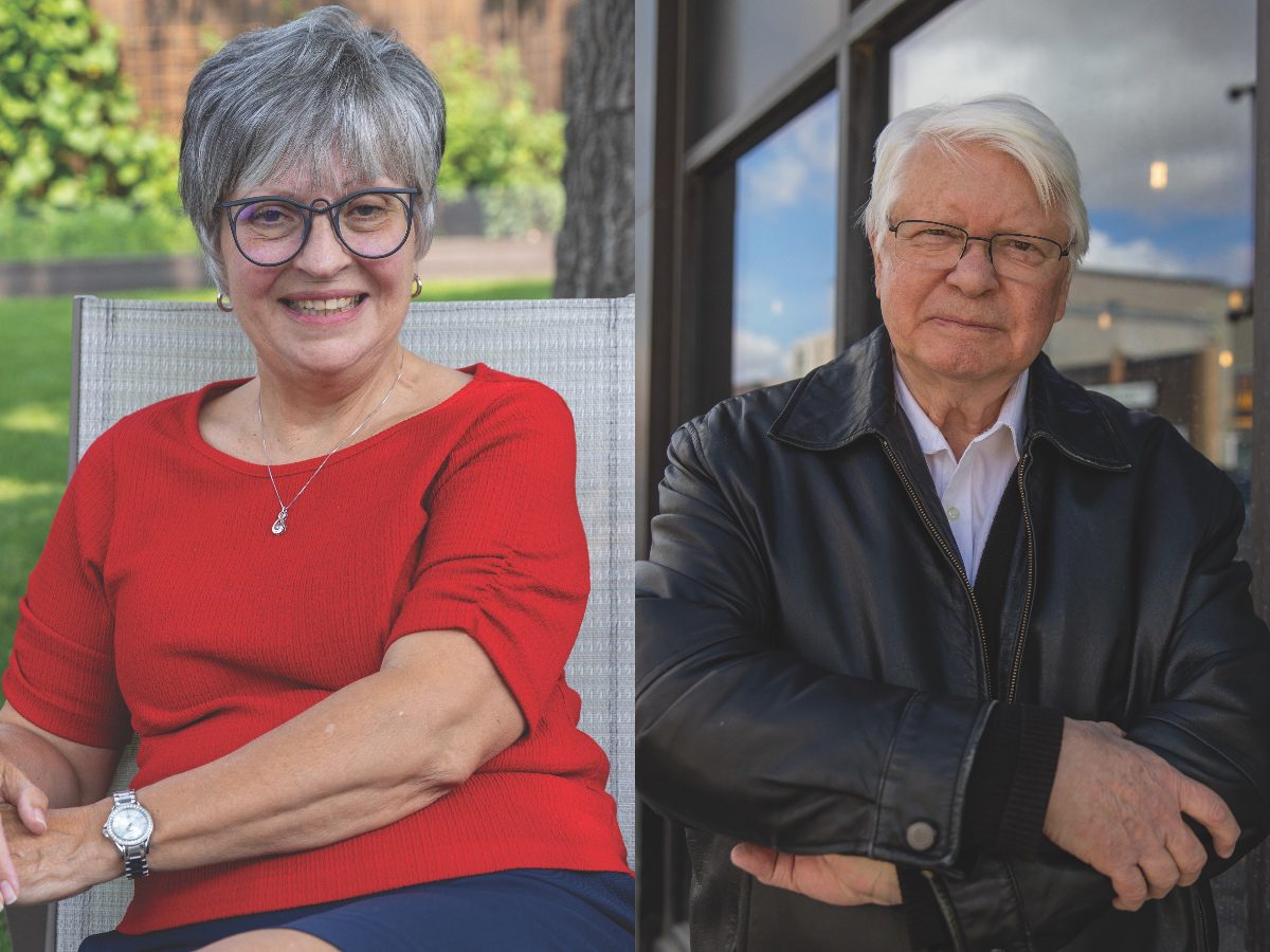 À gauche: Lucille Daudet-Mitchell veille au bon déroulement des élections de la CSFM. À droite: Raymond Hébert, professeur émérite à l’Université de Saint-Boniface, voit les élections de la CSFM comme un pilier de la gouvernance francophone. (Photos: Marta Guerrero)
