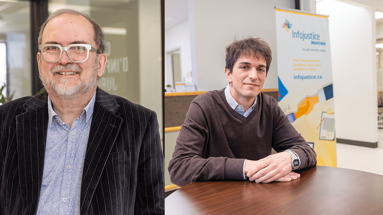 Guy Jourdain, conseiller stratégique de l’AJEFM et ancien directeur général du Secrétariat aux affaires francophones, et Tarik Daoudi, directeur général de l’Association des juristes d’expression française du Manitoba (AJEFM). (photos : Marta Guerrero)